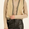 Veste Sans Manche Teddy Beige & Broderie Noire