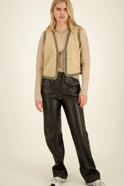 Veste Sans Manche Teddy Beige & Broderie Noire