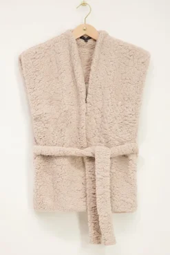 Veste Sans Manches Beige Teddy Avec Ceinture