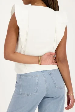 Veste Sans Manches Blanche Avec Nœuds Et Volants