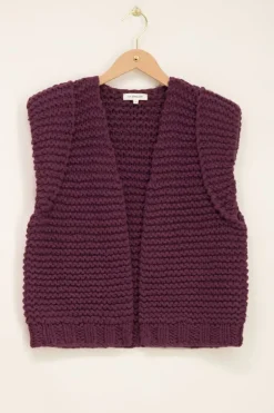 Veste Sans Manches En Maille Violette à épaulettes