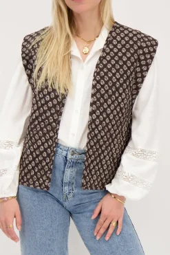 Veste Sans Manches Gris Foncé à Motifs
