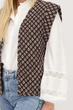 Veste Sans Manches Gris Foncé à Motifs