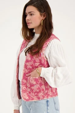 Veste Sans Manches Matelassée Rose à Fleurs