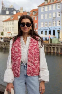 Veste Sans Manches Matelassée Rose à Fleurs