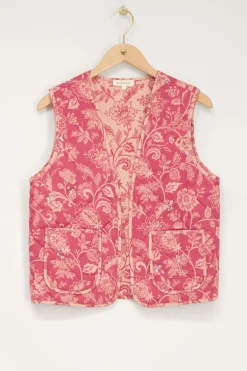 Veste Sans Manches Matelassée Rose à Fleurs