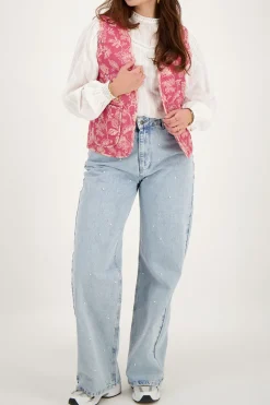 Veste Sans Manches Matelassée Rose à Fleurs