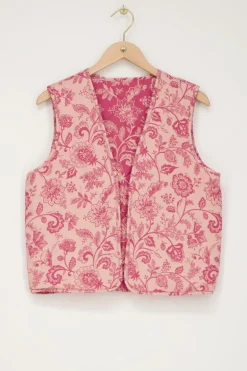 Veste Sans Manches Matelassée Rose à Fleurs