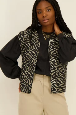 Veste Sans Manches Noire Imprimé Zébré
