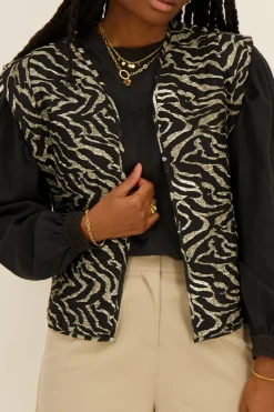 Veste Sans Manches Noire Imprimé Zébré
