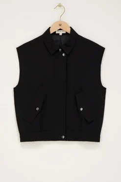 Veste Sans Manches Noire Avec Col Et Poches