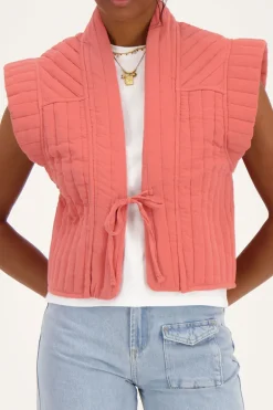Veste Sans Manches Rose Corail Avec Noeud
