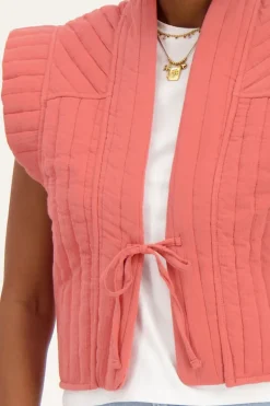 Veste Sans Manches Rose Corail Avec Noeud