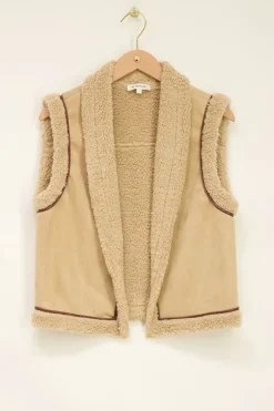 Veste Sans Manches Réversible En Teddy Beige