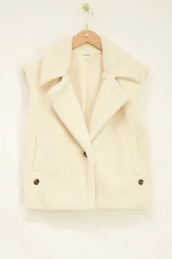 Veste Sans Manches Teddy Blanche Avec Boutons