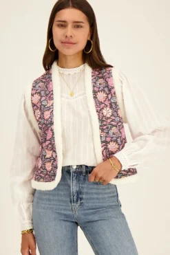 Veste Sans Manches Teddy & Denim Fleuri