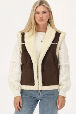 Veste Sans Manches Teddy En Daim Marron