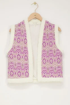 Veste Sans Manches Teddy Violette Imprimé Aztèque