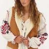 Veste Sans Manches Teddy En Daim Cognac