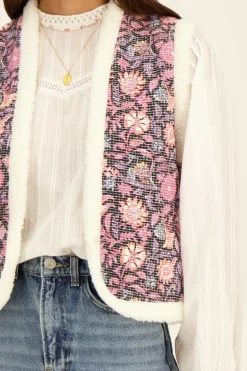 Veste Sans Manches Teddy & Denim Fleuri