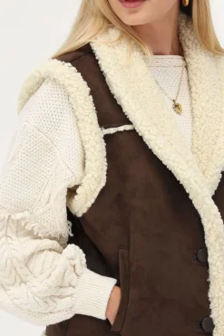 Veste Sans Manches Teddy En Daim Marron