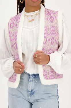 Veste Sans Manches Teddy Violette Imprimé Aztèque