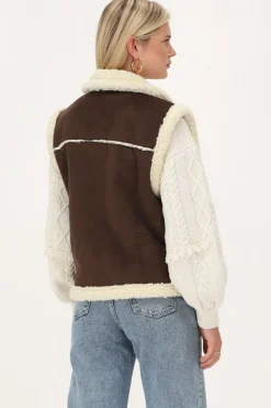 Veste Sans Manches Teddy En Daim Marron