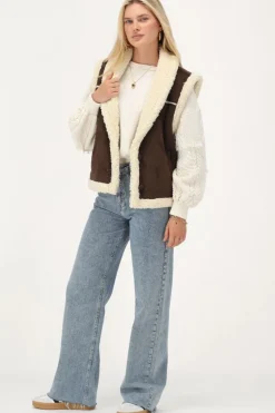 Veste Sans Manches Teddy En Daim Marron