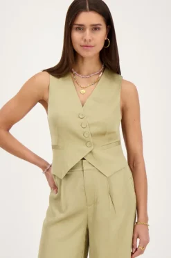 Veste Sans Manches Verte Olive Aspect Satiné