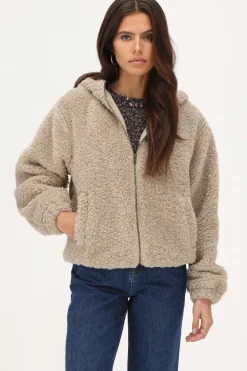 Veste Teddy Beige Avec Capuche