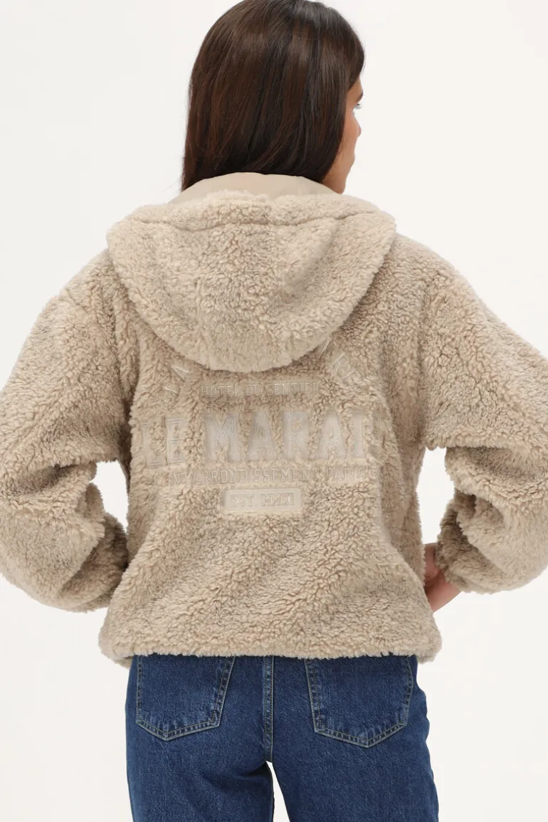 Veste Teddy Beige Avec Capuche