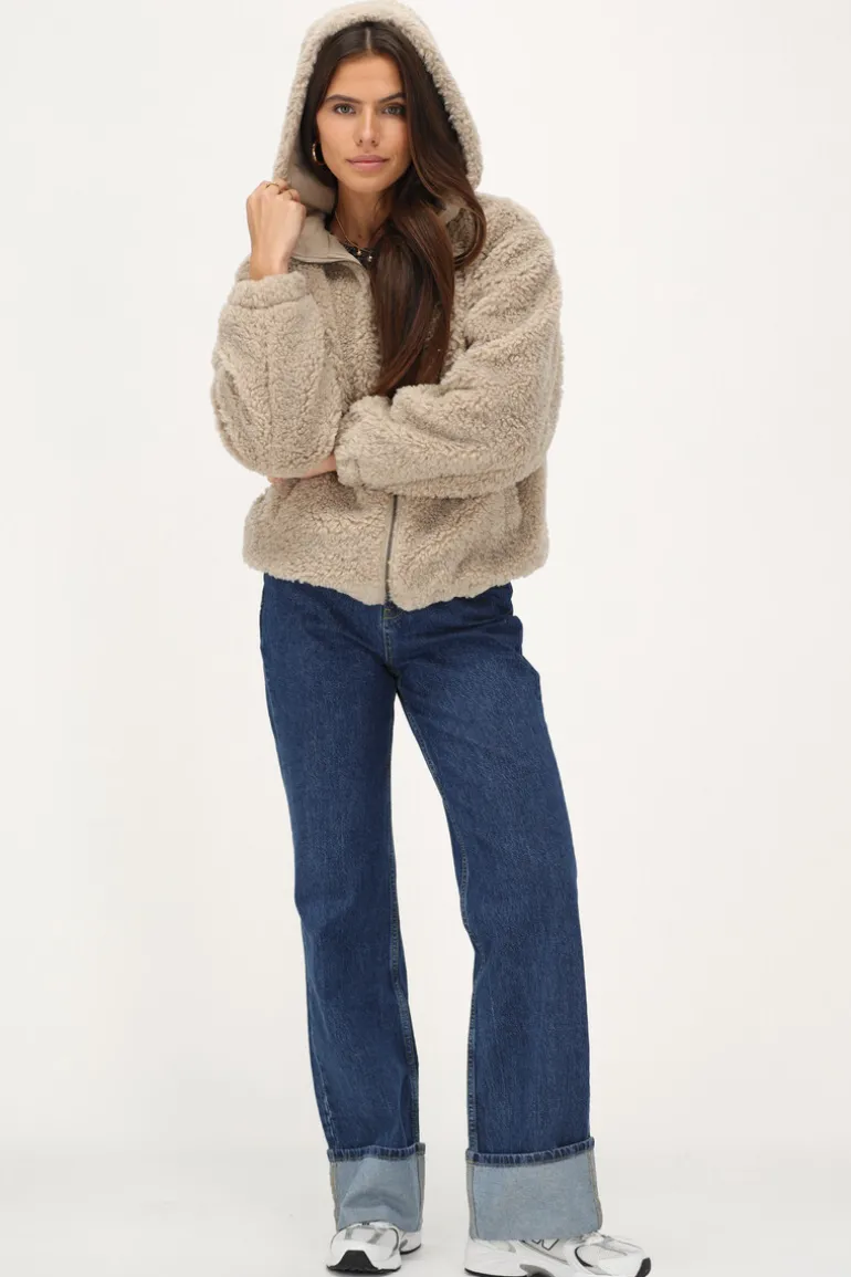 Veste Teddy Beige Avec Capuche
