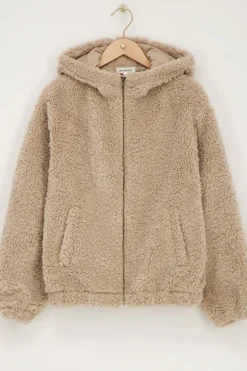Veste Teddy Beige Avec Capuche