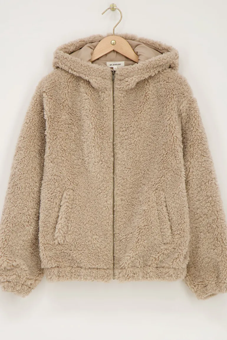 Veste Teddy Beige Avec Capuche