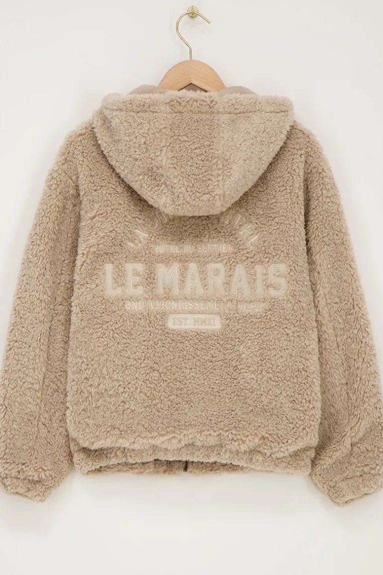 Veste Teddy Beige Avec Capuche