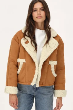 Veste Teddy En Daim Cognac