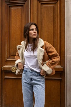Veste Teddy En Daim Cognac