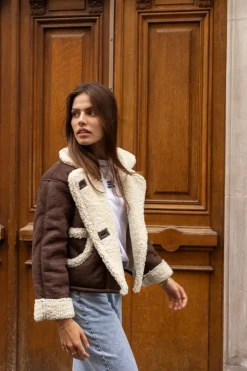 Veste Teddy En Daim Marron